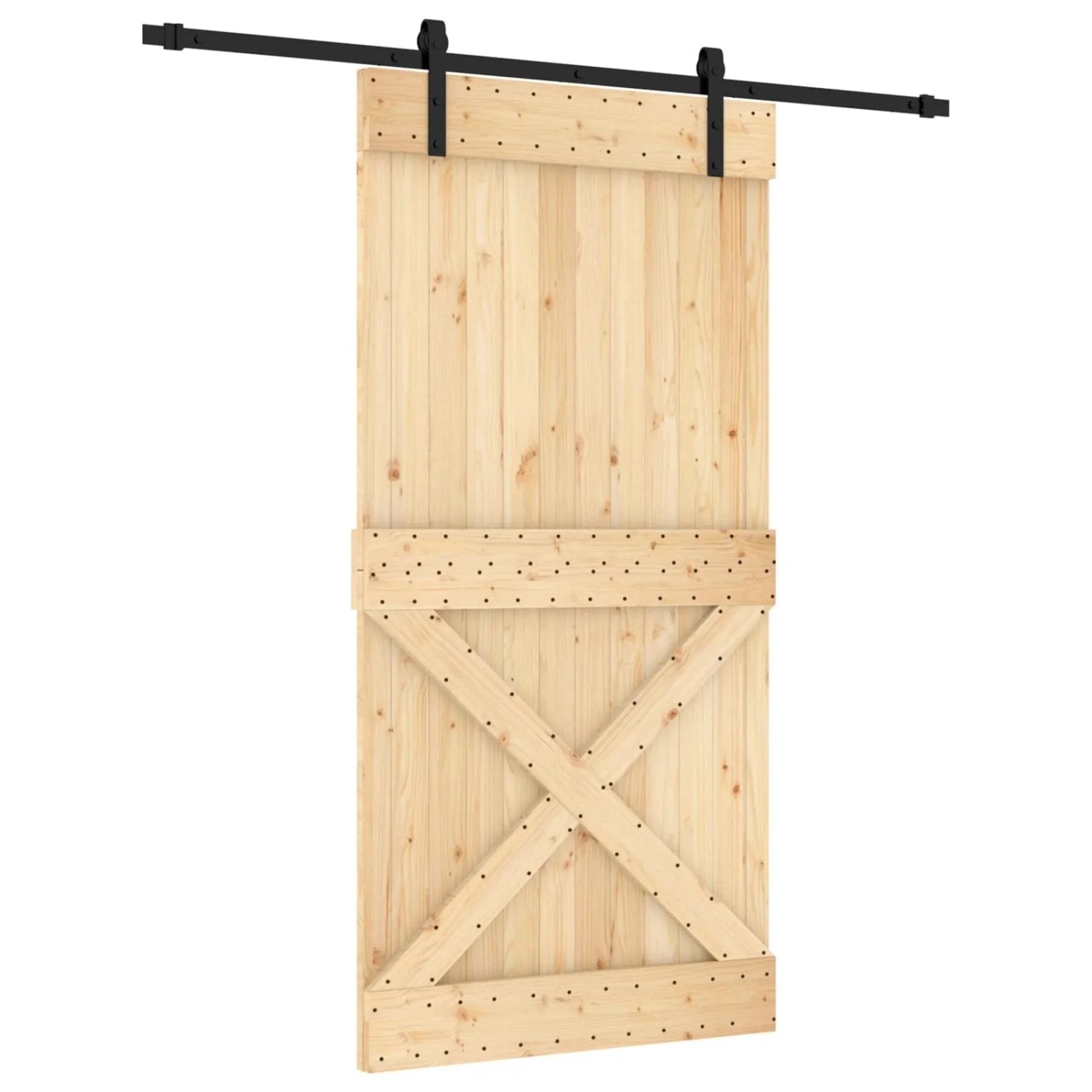 vidaXL Schiebetür Natur und Schwarz 100 x 210 cm Massivkiefer 3444928