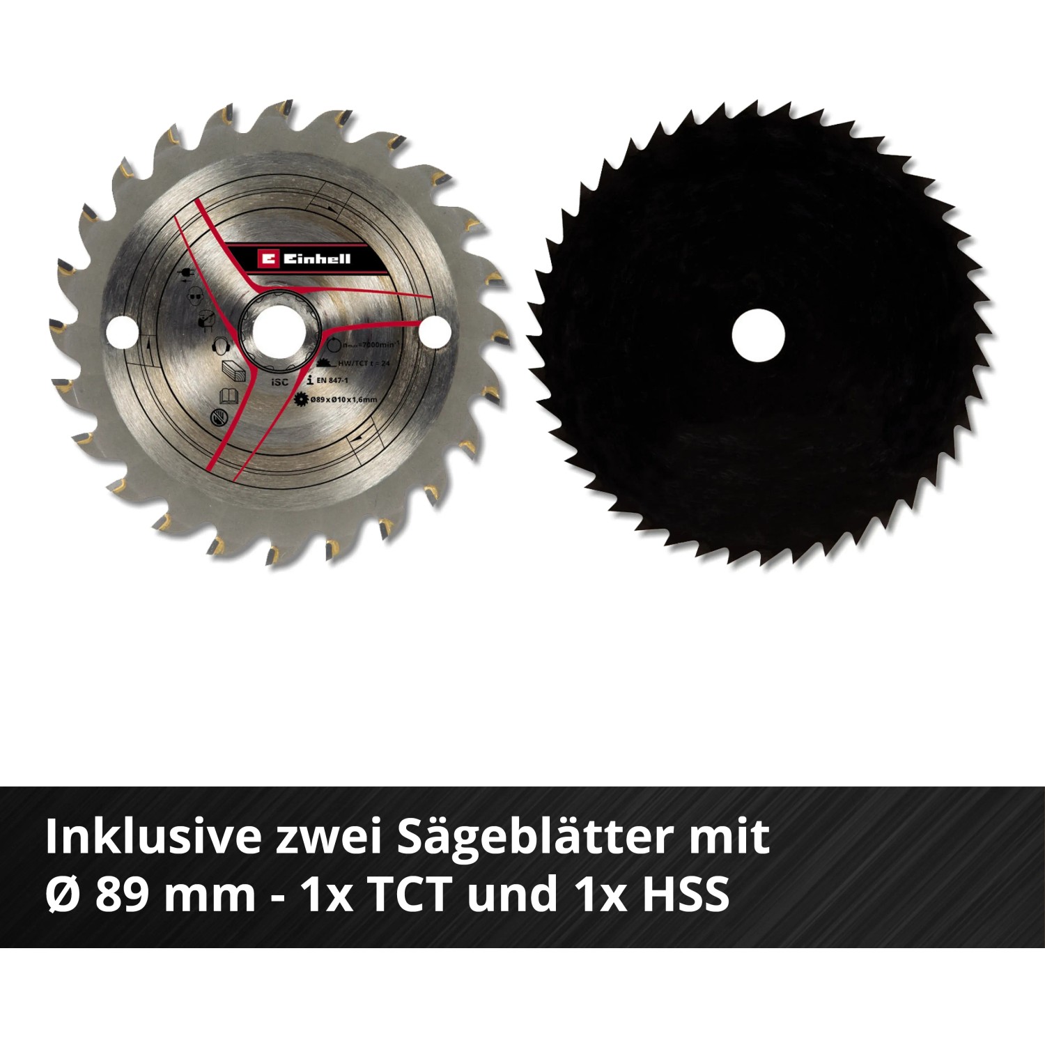 Zwei Sägeblätter (TCT, HSS) für Einhell Akku-Mini-Handkreissäge TE-CS 18/89 Li Solo