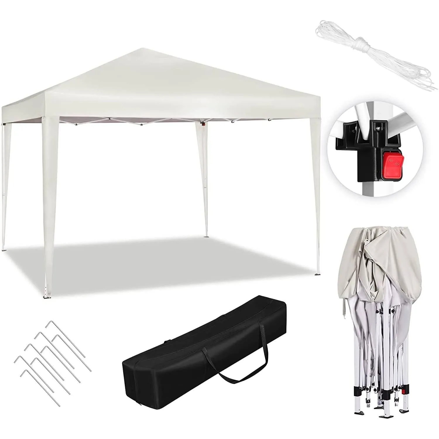 Beiger WOLTU Pop-Up Pavillon 3x3m mit Zubehör und Tragetasche.