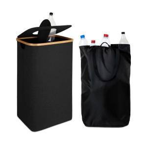 Relaxdays Pfandflaschen Sammelbehälter Baumwolle EVA Bambus Schwarz Mit Deckel 100 l 70 cm x 42 cm x 34 cm 1,3 kg