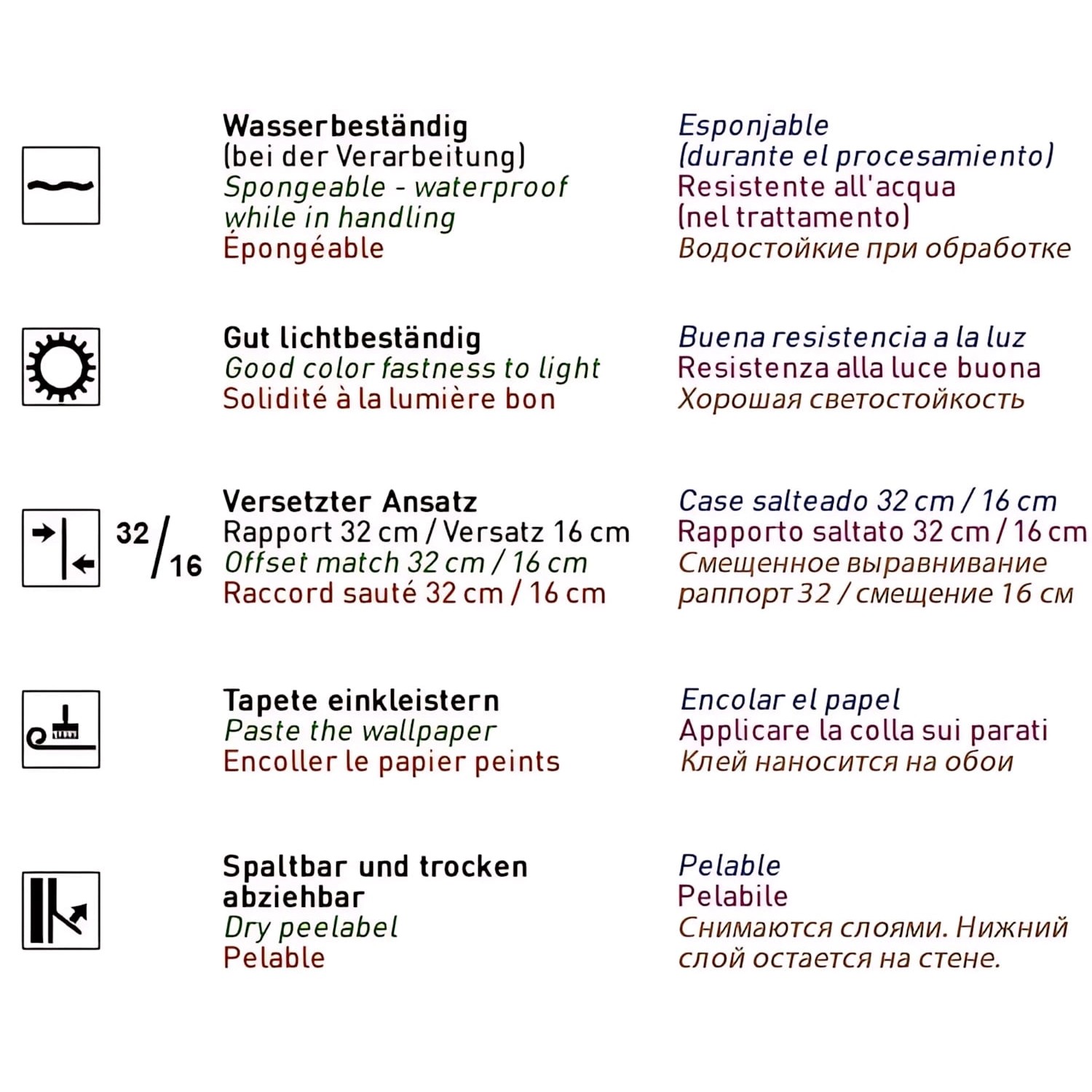 Symbolbild: Eigenschaften der EDEM 85071BR31 Tapete (wasserbeständig, gut lichtbeständig, versetzter Ansatz, etc.).