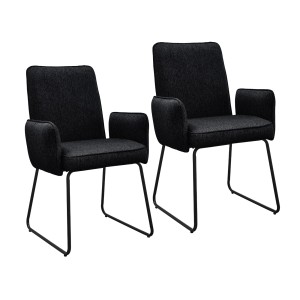 Svita Alba 2er Set Esszimmerstühle, schwarze Polsterstühle mit Armlehnen und Stoffbezug.