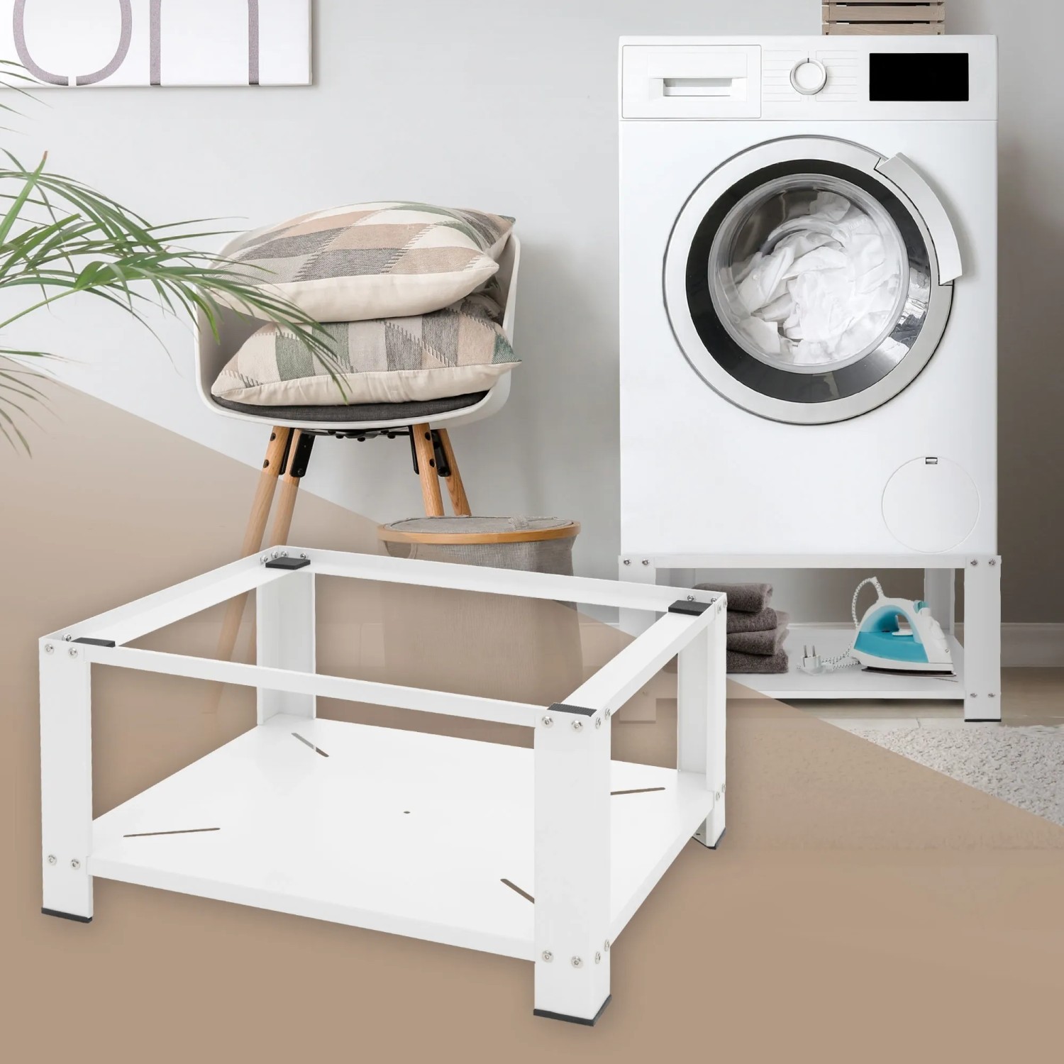 ML-Design Waschmaschinen Untergestell mit Ablage 63x54 cm Stahl Weiß bis  150kg kaufen bei OBI