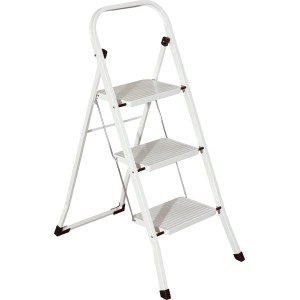 Weißer Klapptritt mit drei Stufen aus Stahl, ideal für den Haushalt.