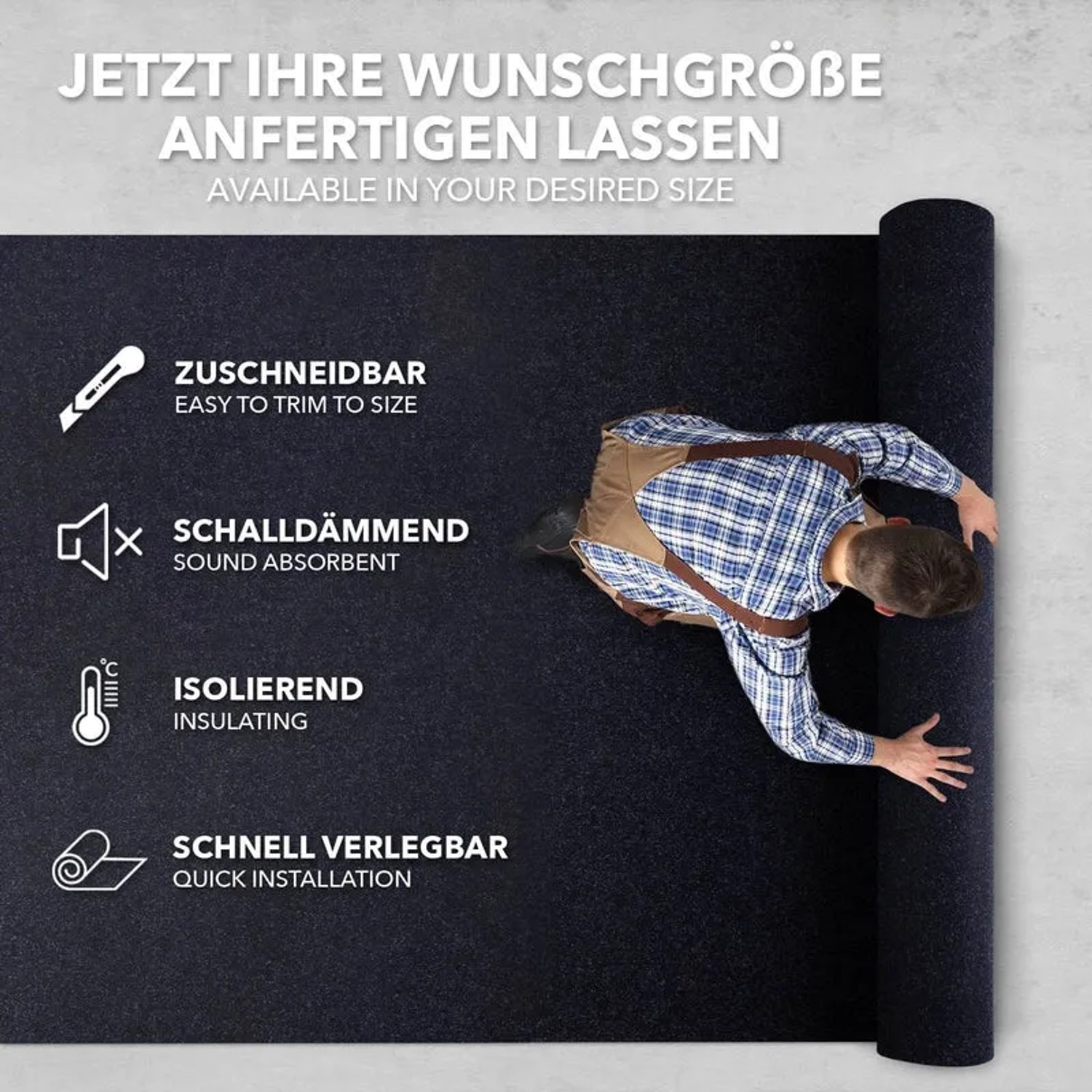 Blauer Eventteppich Turbo, zuschneidbar, schalldämmend, einfache Verlegung. Ideal für Messen und Events.