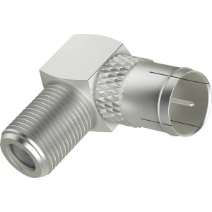 Hama Antennen-Adapter SAT 90° mit Quick-F-Stecker und F-Kupplung für platzsparende Installation.