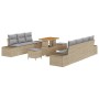 Beiges 10-teiliges vidaXL Garten-Sofa-Set aus Poly Rattan mit Tisch und Kissen.