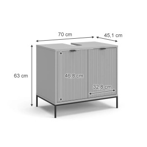 Grauer Waschbeckenunterschrank Eliza, 70x63 cm, mit Türen, Schublade und Metallgriffen.