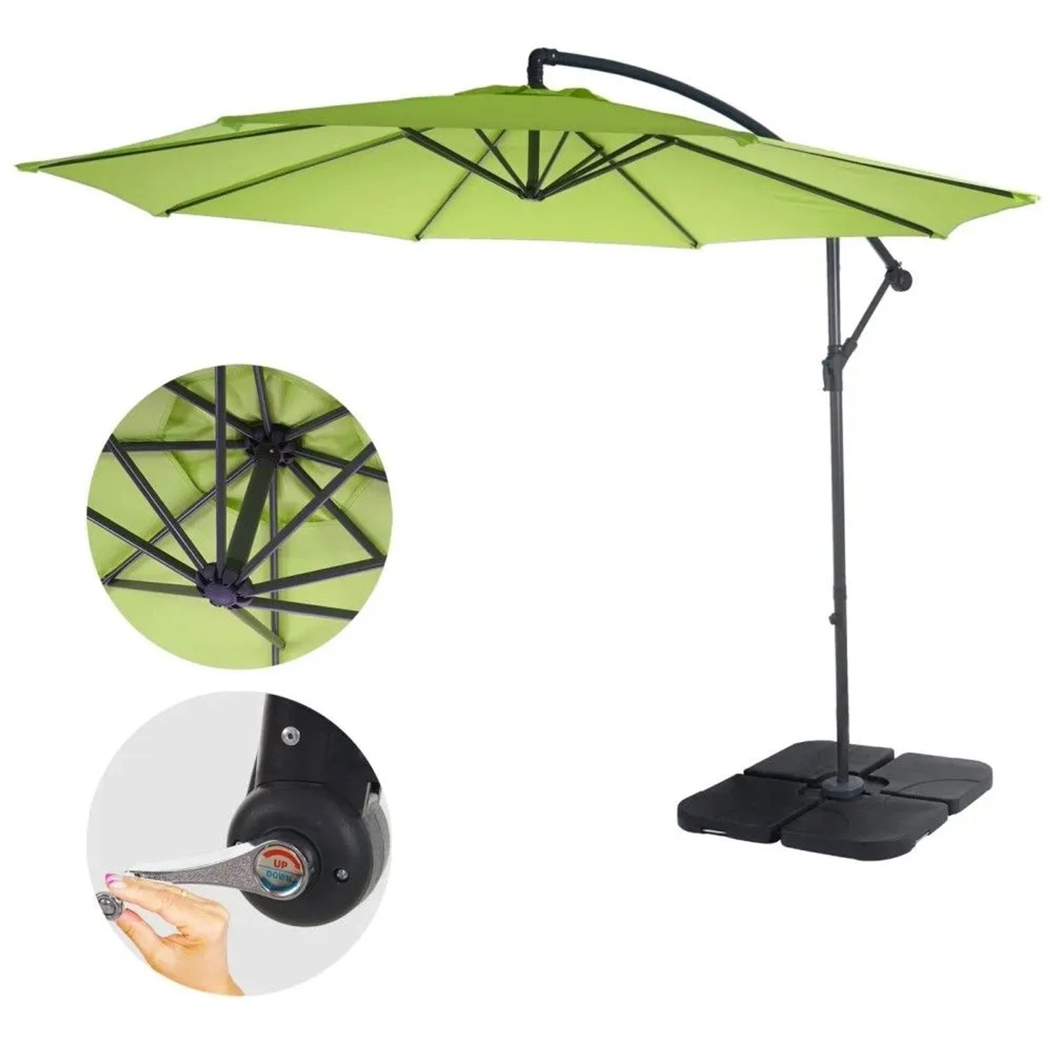MCW Ampelschirm Terni Ø 3m Neigbar Grün-Lemon mit Ständer_3