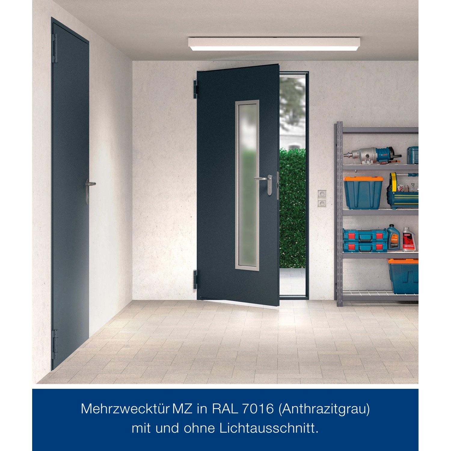 Hörmann Feuerschutztür T 30-H8-5, grauweiß, mit/ohne Lichtausschnitt, im Raum