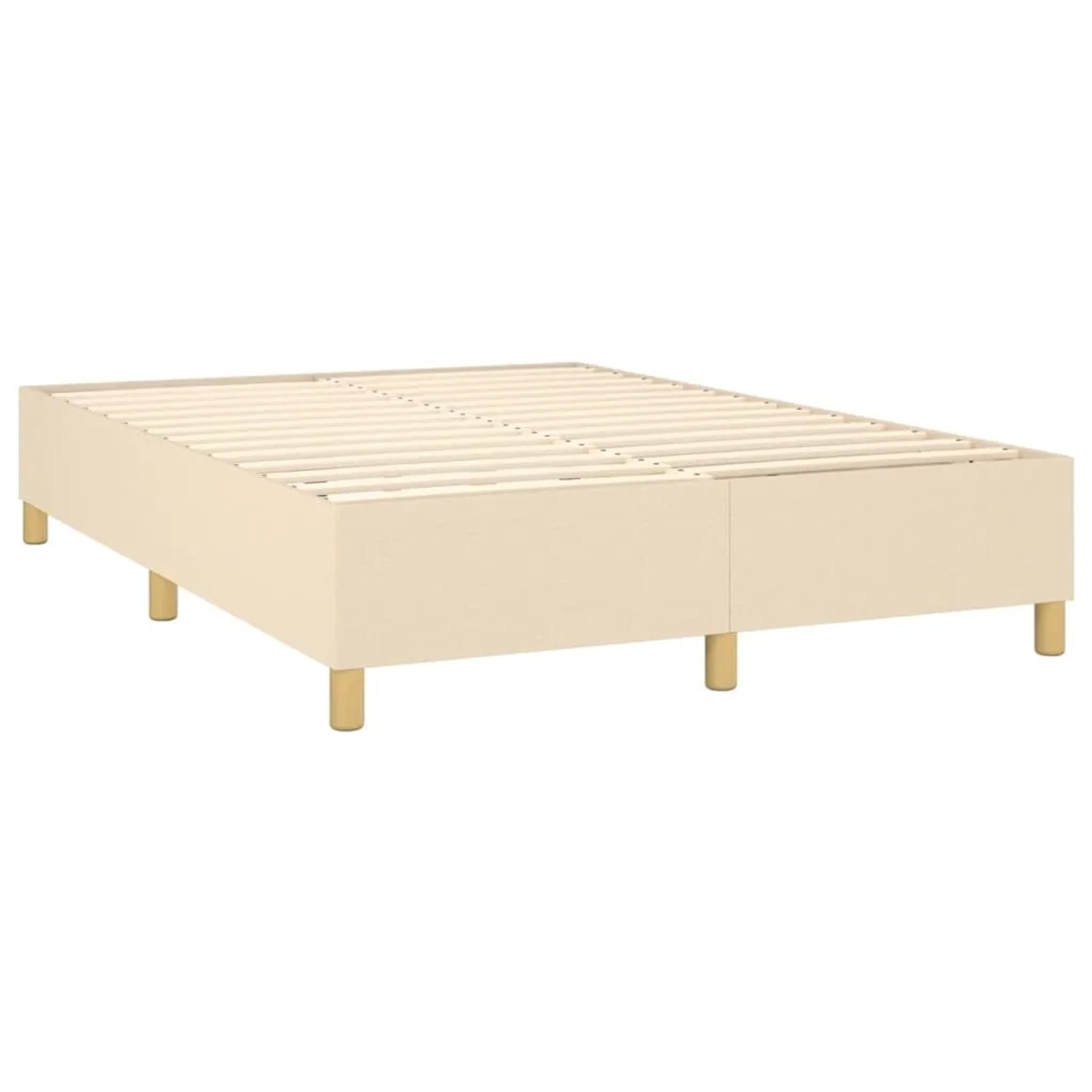 Cremefarbenes vidaXL Boxspringbett 140x190 cm mit Lattenrost und Füßen.