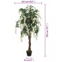 Künstlicher Glyzinienbaum, 200 cm hoch, mit grünen Blättern und weißen Blüten im Topf.