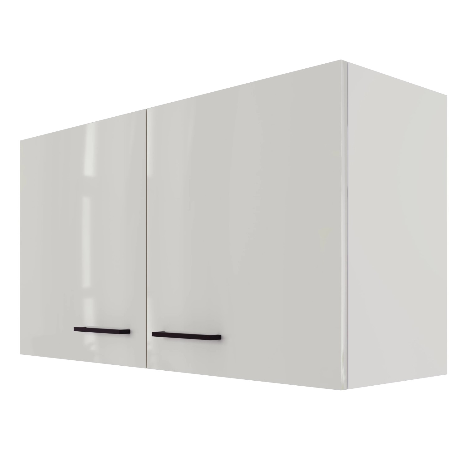 Flex-Well Oberschrank Lund, 100 cm, lichtgrau glänzend mit Rauchgrau, für die Küche.