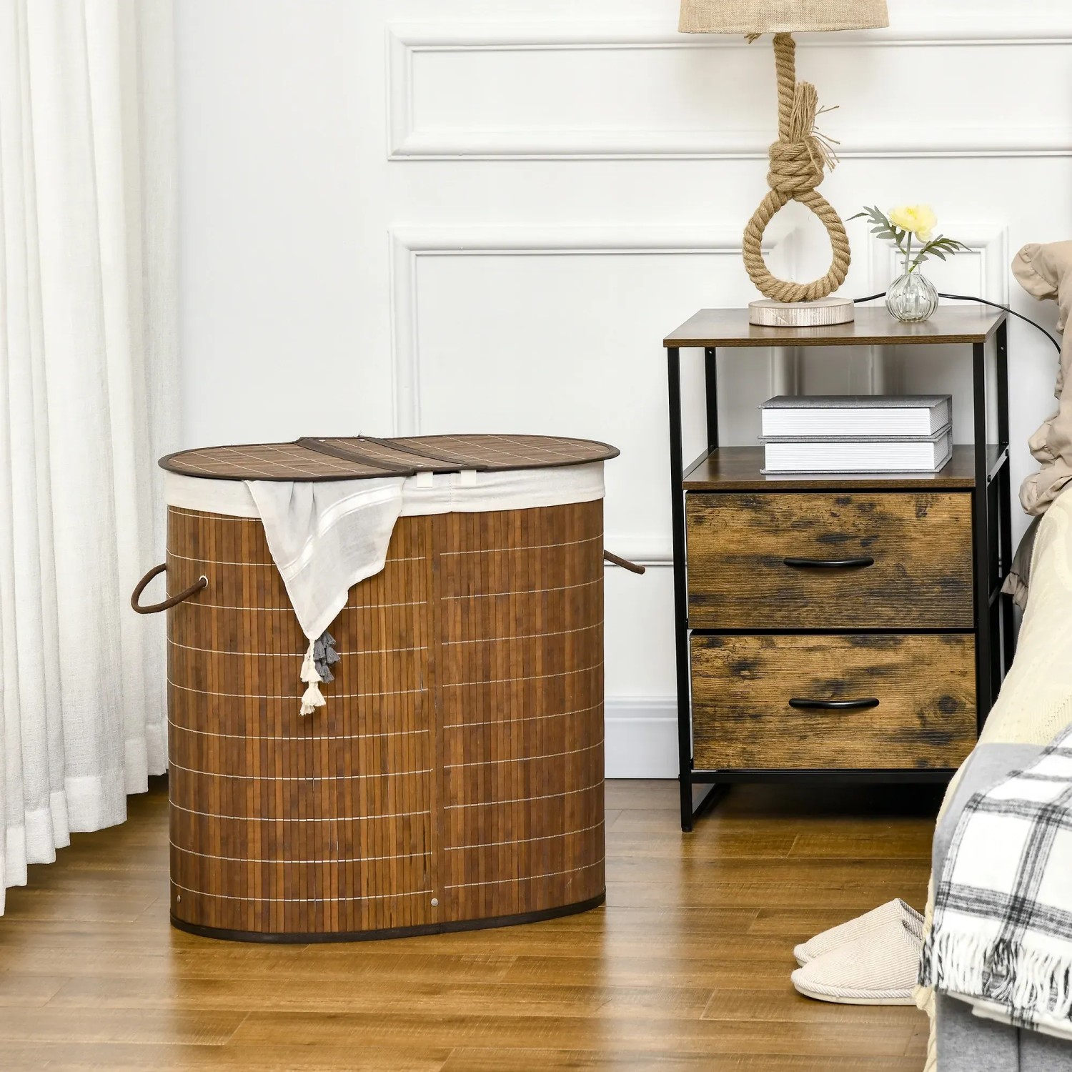 HOMCOM Wschesammler 100 L mit Deckel Griff 2 Wschescken Bambus Braun  kaufen bei OBI