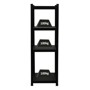 Schwarzes PROREGAL Schwerlastregal Ragnar mit 4 Böden, belastet mit Gewichten.