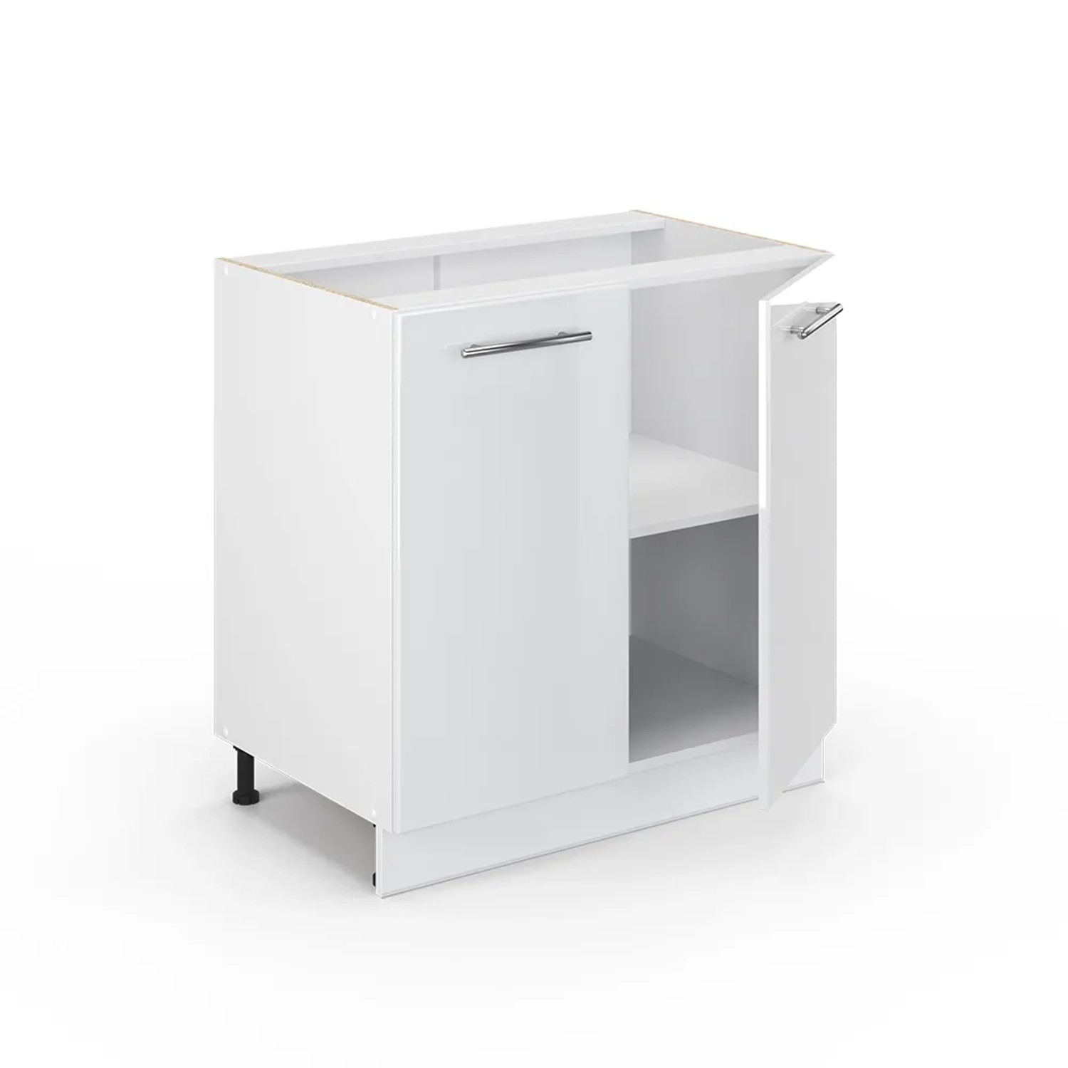 Vicco Spülenunterschrank Fame-Line, weiß hochglanz, 80 cm breit, mit Regal und zwei Türen.