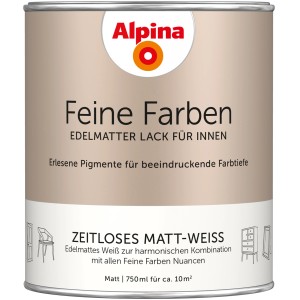 Alpina Feine Farben Lack, zeitloses Matt-Weiss, 750ml Dose. Buntlack für Innen.