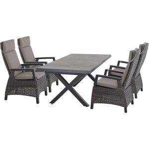 Siena Garden Gartenmöbelset Corido, 5-teilig mit 4 Move Sesseln und Ausziehtisch. Lounge-Gartenmöbel in Grau.