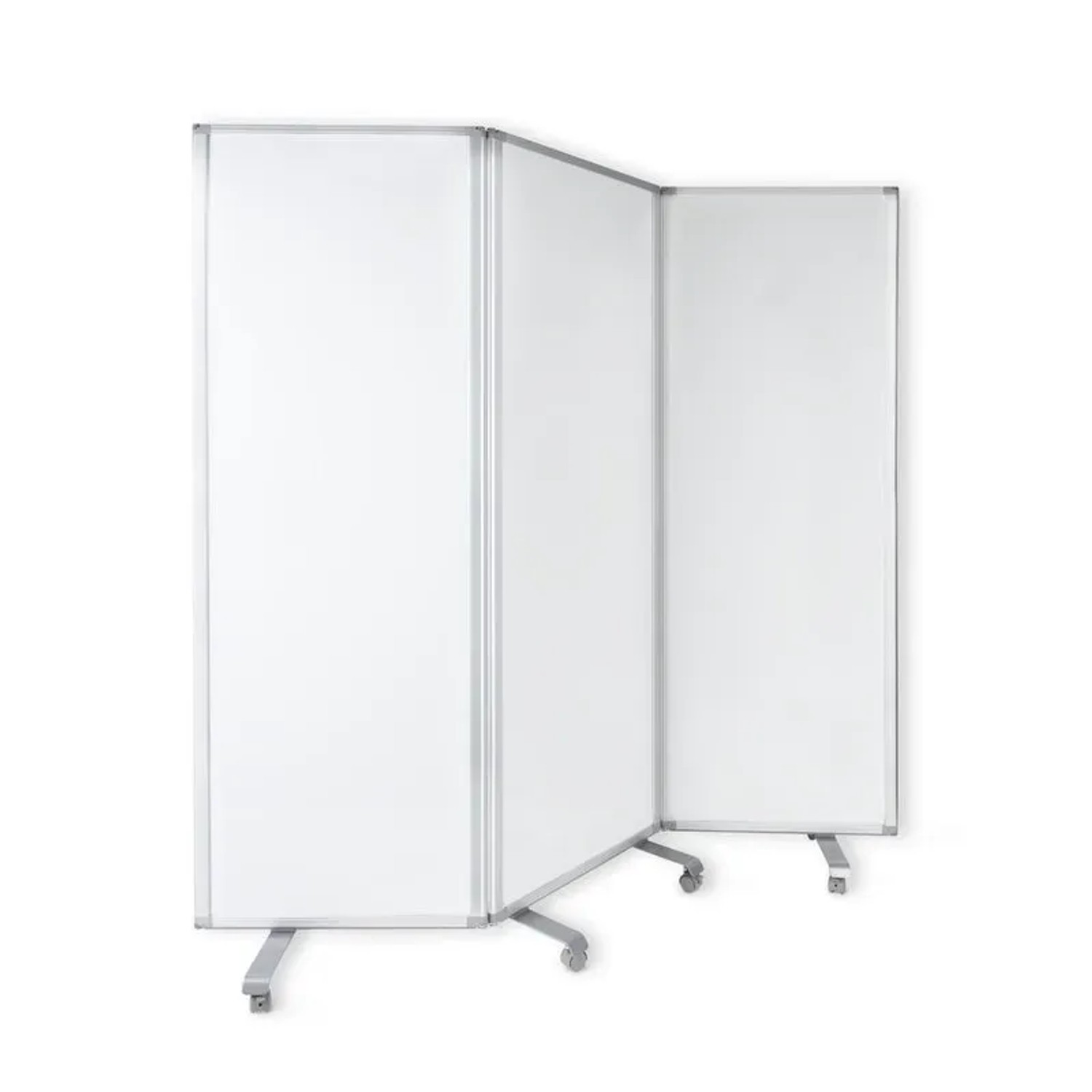 Dreiteilige, magnetische KARAT Mobile Trennwand/Whiteboard (180x180cm) mit Rollen.