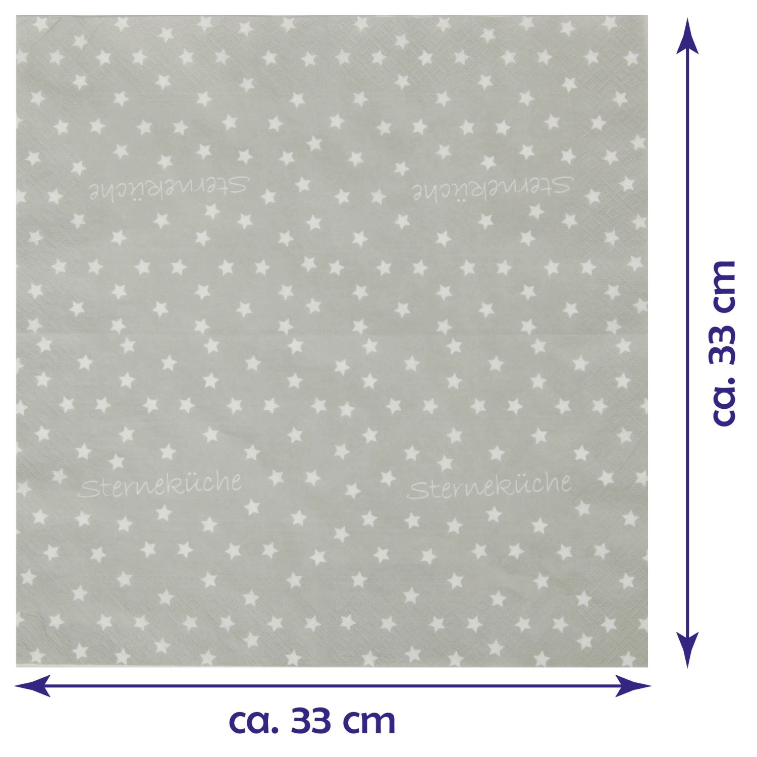 Bestlivings Servietten, 33x33cm, 3-lagig, 100er Pack, grauer Hintergrund mit weißen Sternen.