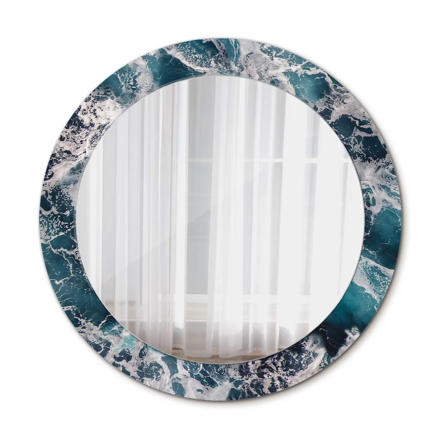 Tulup Spiegel mit Aufdruck Stürmische See 70x70 cm Runder Spiegel mit Dekorativem Aufdruck Spiegel mit Zierrahmen Spiege...