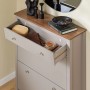 SoBuy Schuhschrank schmal, hellbraun, mit offener Schublade und Schuhklappen. Platzsparende Schuhkommode.