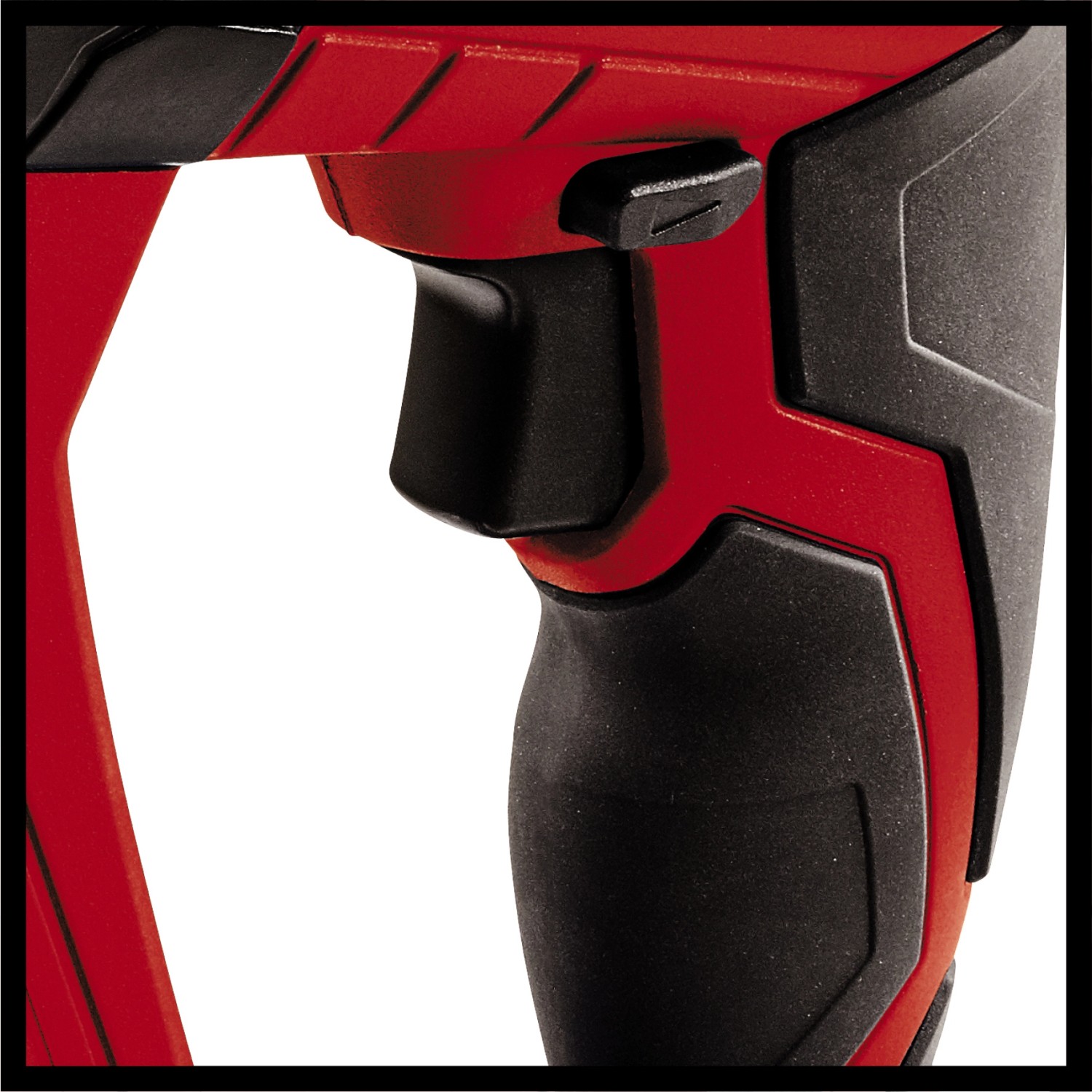 Detailaufnahme des Einhell Akku-Bohrhammers TE-HD 18 Li: Bedienelemente und Handgriff in Rot und Schwarz.
