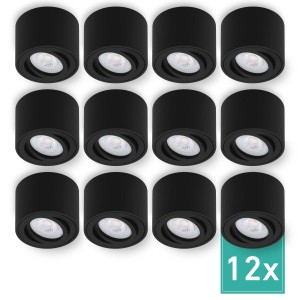 12er Set: Schwarze Oktaplex Aufputzspots Lile mit dimmbaren LED-Modulen für Lampen & Leuchten.