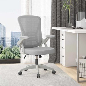 Rattantree Ergonomischer Drehstuhl mit Klapparmlehnen Höhenverstellbar Mesh Rückenlehne Grau