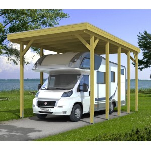 Skan Holz Carport Friesland für Wohnmobile: Holzcarport mit Flachdach und Wohnmobil
