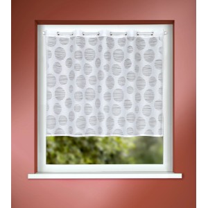 Weißes Ösenpanneau „Neusser Collection Fin“ 85x135 cm mit Punktedesign am Fenster.