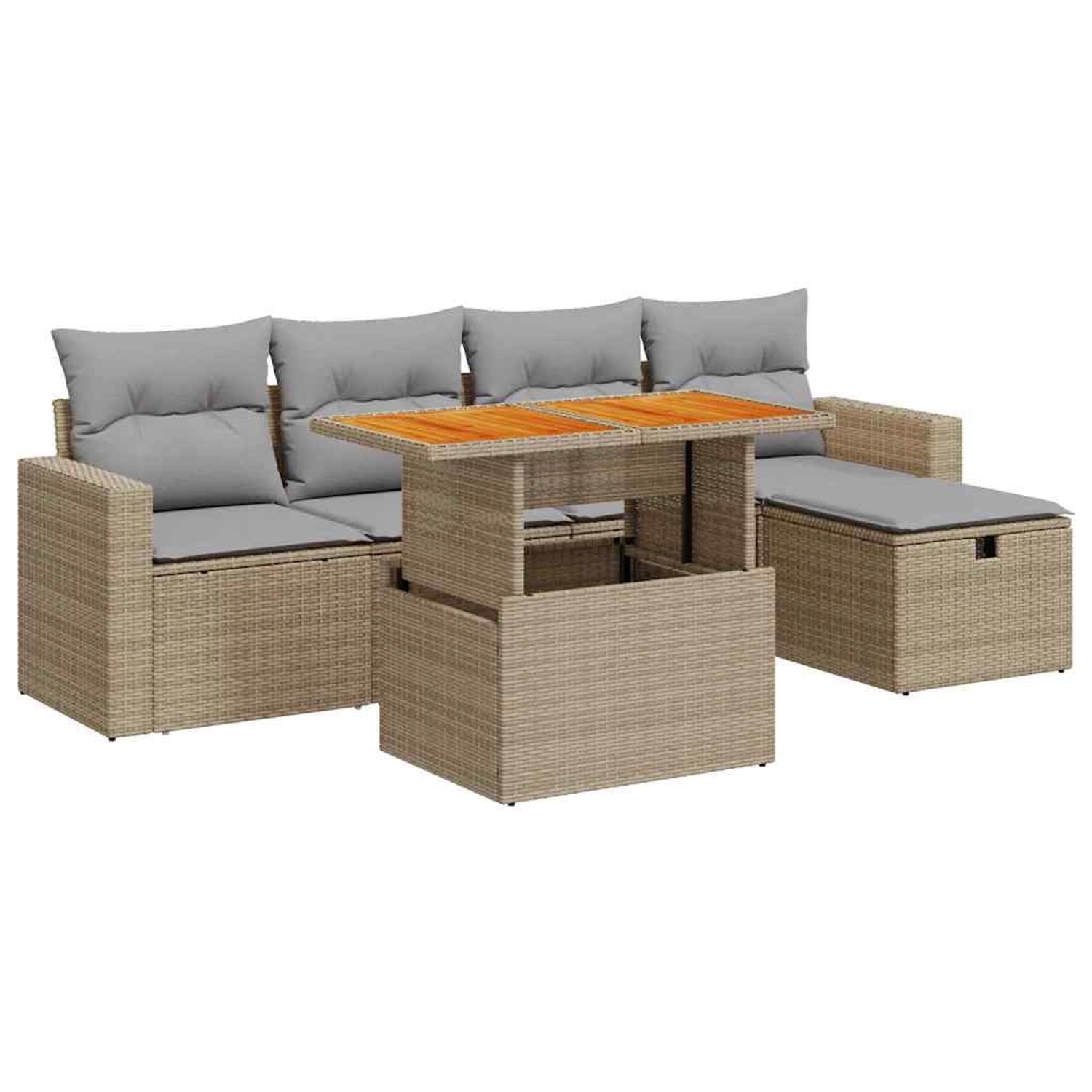 vidaXL 6-Tlg Garten-Sofagarnitur mit Kissen Beige Poly Rattan Akazie 332799 günstig online kaufen