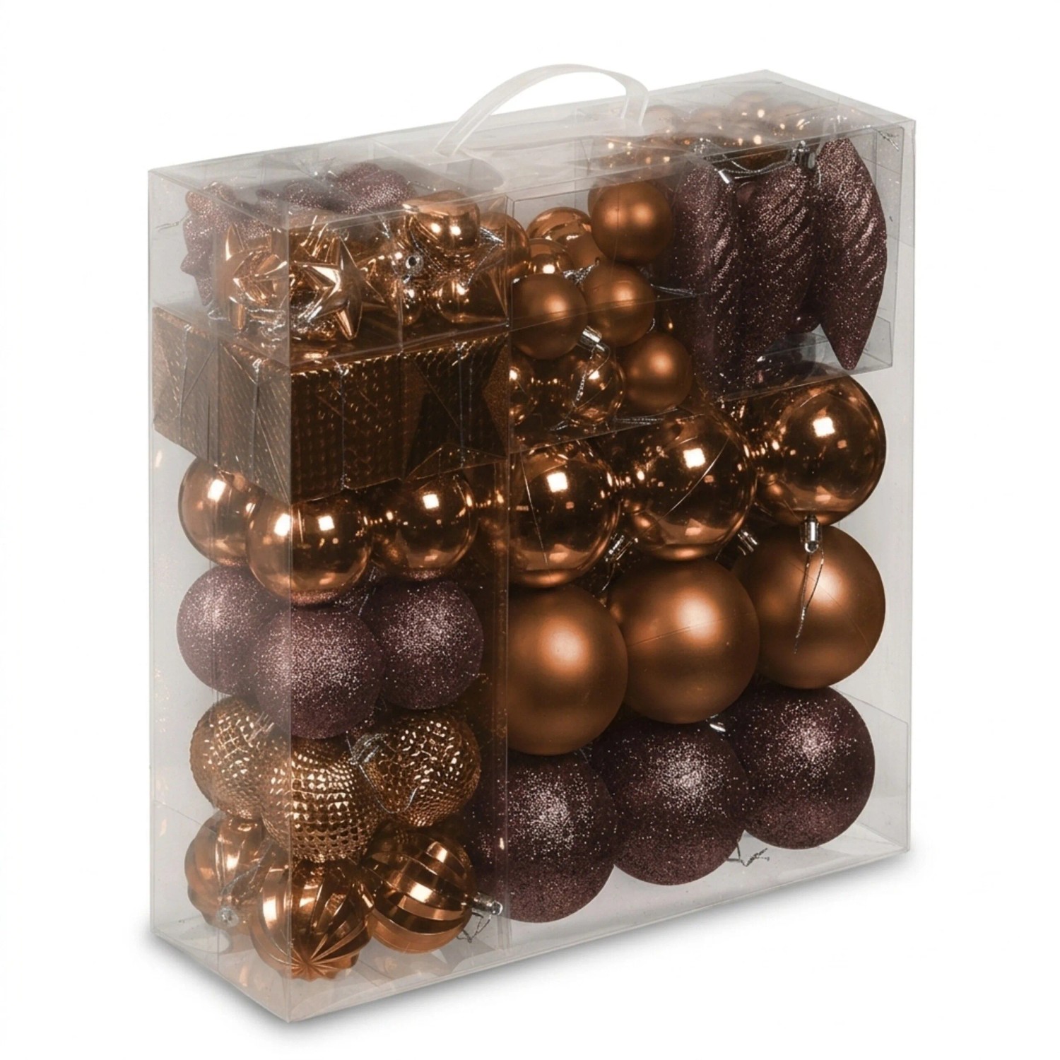 Relaxdays Weihnachtskugeln Kunststoff Braun 110er Set Bruchsicher 36 cm x 36 cm x 12 cm