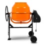EBERTH Betonmischer 160L, orange Trommel, schwarzes Stahlgestell und Räder.