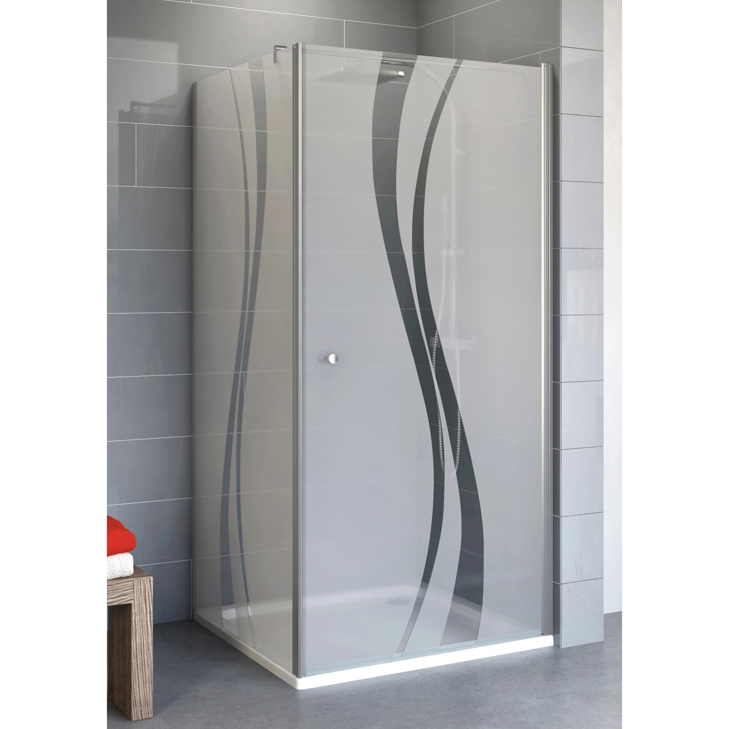 Schulte Eckdusche mit Drehtür ExpressPlus - Alexa Style 2.0 inkl. Seitenwand und Duschwanne flach 90 x 90 x 192 cm, mit Knopfgriff