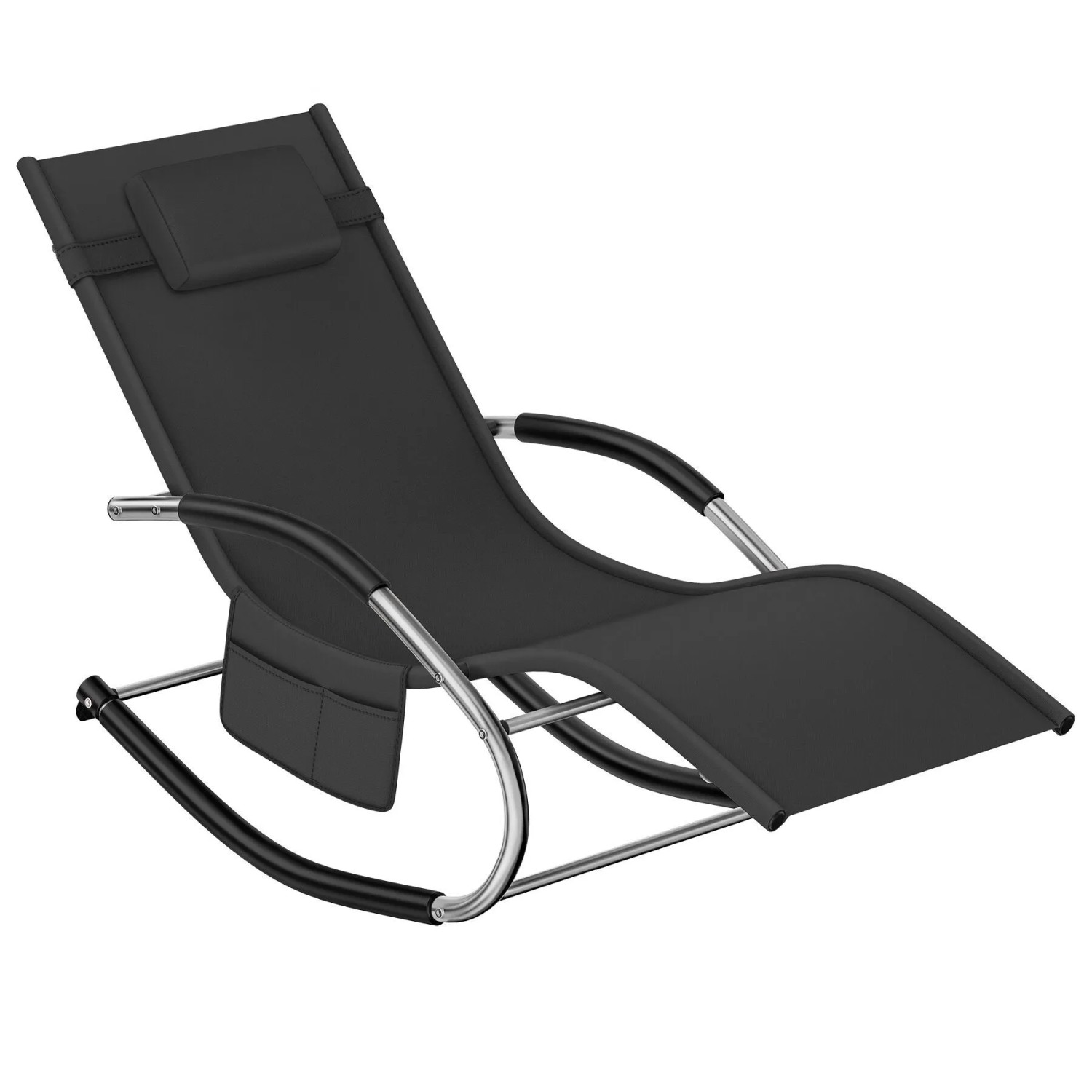 Tectake Sonnenliege Taya Ergonomisch  Mit Komfort Schwingbewegung Geschwungene Armlehnen Mit Schaumstoffpolsterung Pro Stück 142 x 62 x 92 cm Schwarz