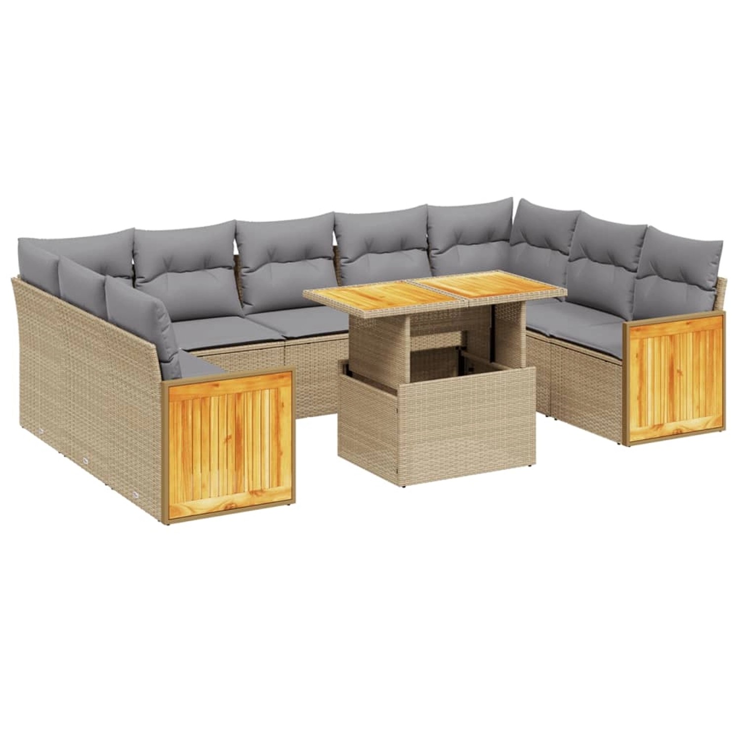vidaXL 10-Tlg Garten-Sofagarnitur mit Kissen Beige Poly Rattan 3274104 günstig online kaufen
