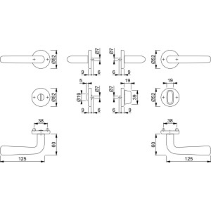 Technische Zeichnung: Hoppe Rosetten Garnitur Helsingborg Edelstahl Matt WC mit Maßen.