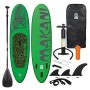 Grünes ECD Germany Stand Up Paddle Board Makani mit Zubehör wie Paddel, Pumpe und Tragetasche.