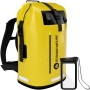 Gelber SCANDIC NATURE 55L Roll Top Rucksack, wasserdicht, mit schwarzer Handytasche. Für Outdoor & Reisen.
