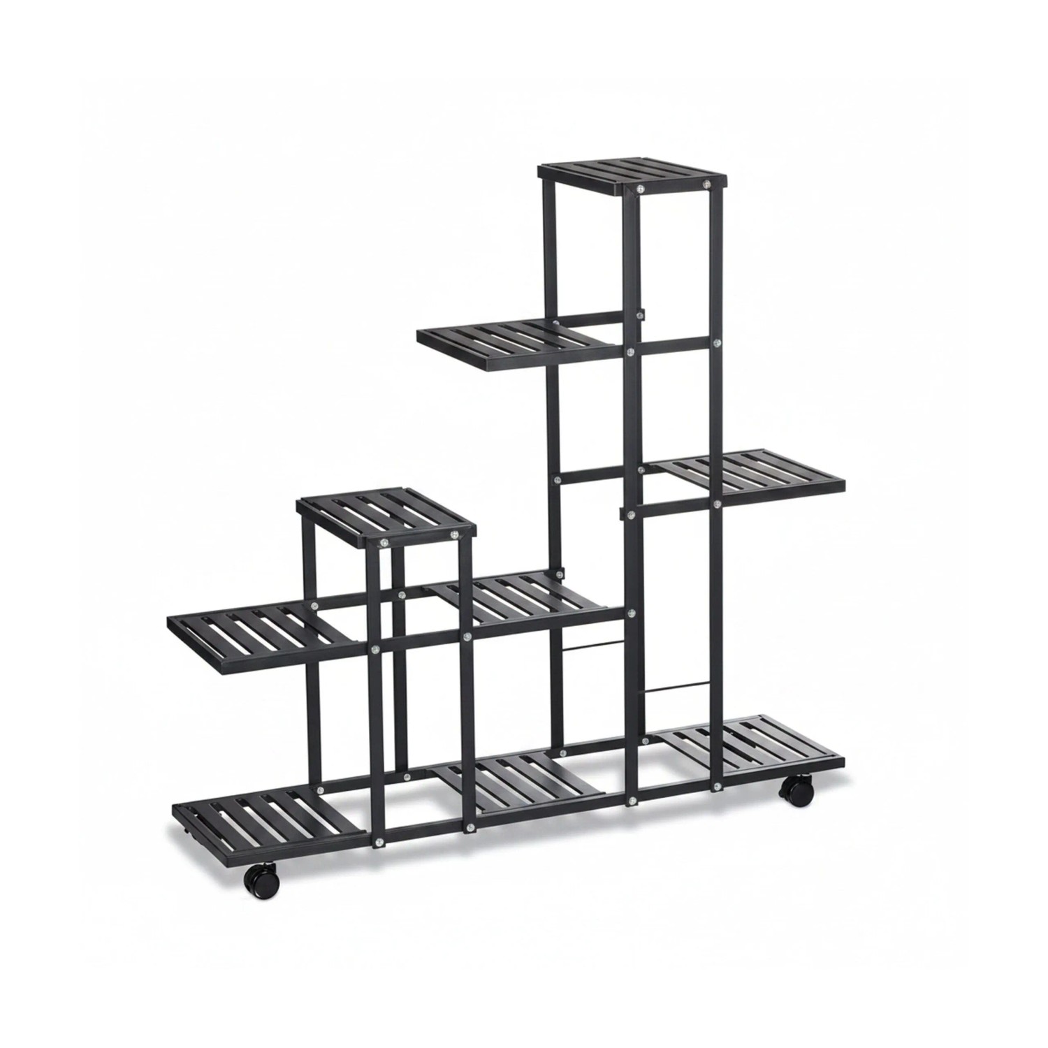 Relaxdays Blumenständer Stahl Schwarz mit Rollen 91,5 cm x 93 cm x 26 cm 3,5 kg