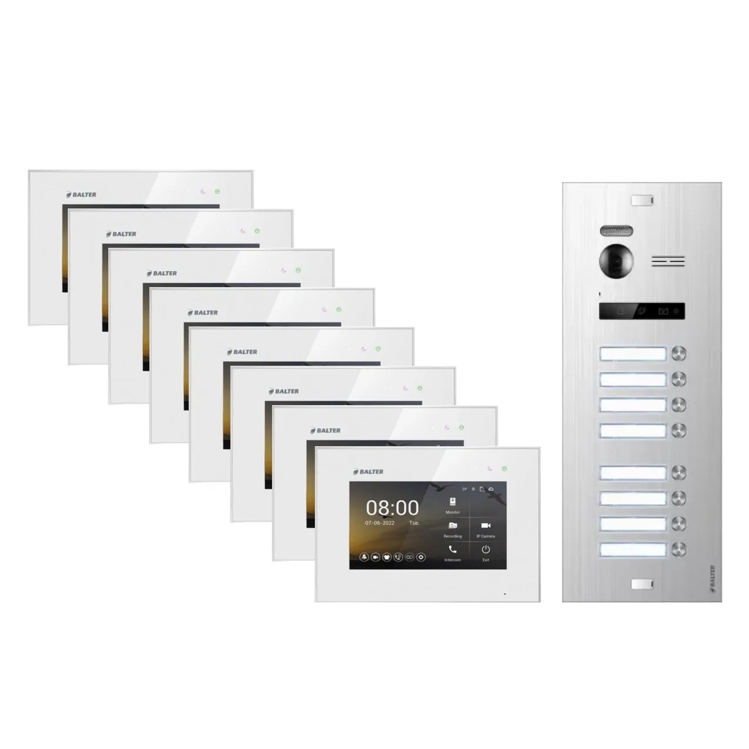 BALTER EVO-HD WLAN Video-Türsprechanlage für 8-Familienhaus mit Smartphone-App Silber-Weiß