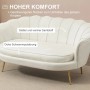 Elegantes cremeweißes HOMCOM 2-Sitzer-Sofa mit geschwungener Rückenlehne, Samtstoff und goldenen Metallbeinen. Hoher Komfort.