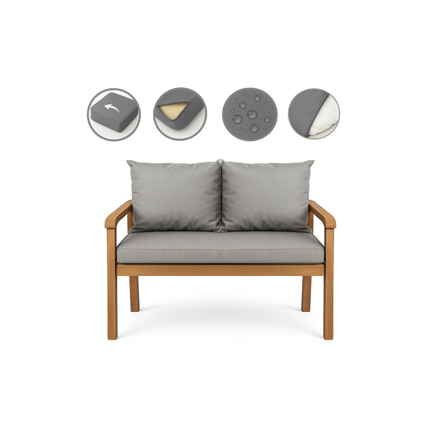 Setgarden Bankkissen-Set, grau, für 2-Sitzer Gartenbank mit Sitz- und Rückenkissen.