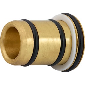 Steck-Stützhülse, 22 mm, aus Messing für Steckfittings. Detailaufnahme.