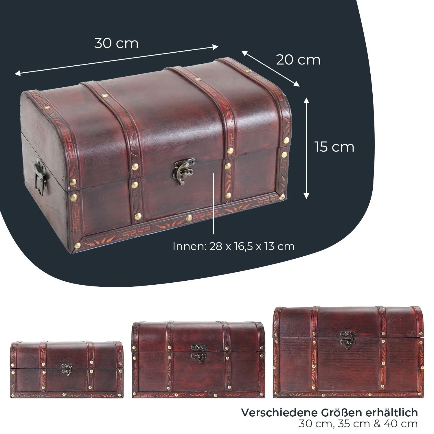 HMF 6406-130 Schatztruhe Schatzkiste Holztruhe Holz 30 x 20 x 15 cm Portugal_5