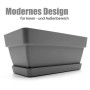 Anthrazitfarbener Balkonkasten aus Kunststoff mit Untersetzer. Modernes Design für Innen- & Außenbereich.
