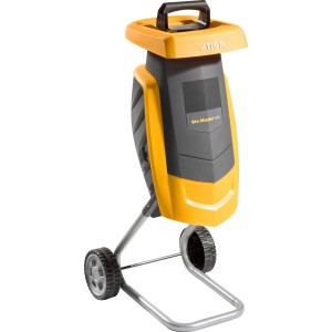 Stiga Elektro-Häcksler Bio Master 2200, gelb/grau, mit Rädern und Fangsack.