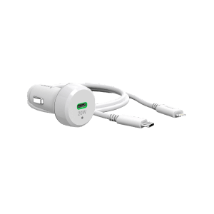 Weißes Hama Auto-Schnellladegerät mit Lightning-Kabel (20W, 1m) für Hausautomation.