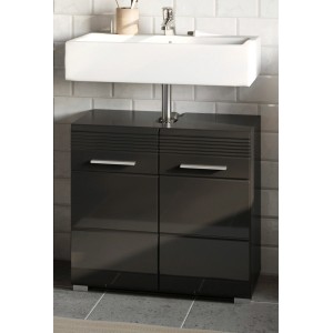 Inn.Furn Waschbeckenunterschrank Schwarz Hochglanz 60 cm 2-türig Leon